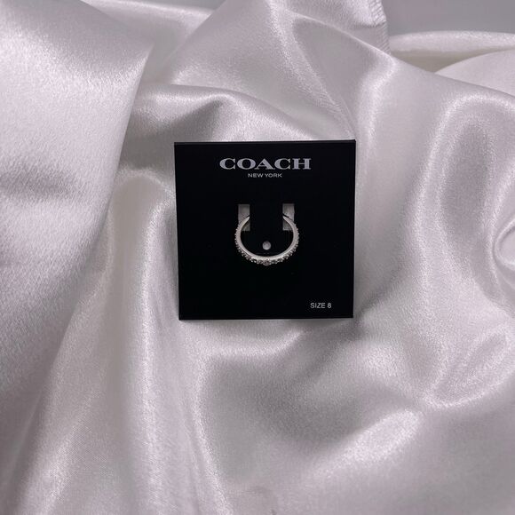 COACH Signature Silver Minimal Pave Rhinestone Band Ring - Picture 2 of 12